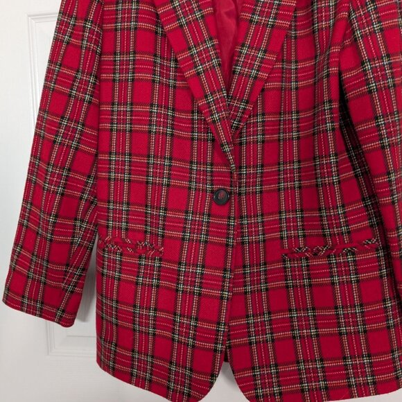 Vintage Sag Harbor Plaid Blazer Womens Size 12 Red Wool Blend Velvet Collar - Picture 3 of 9